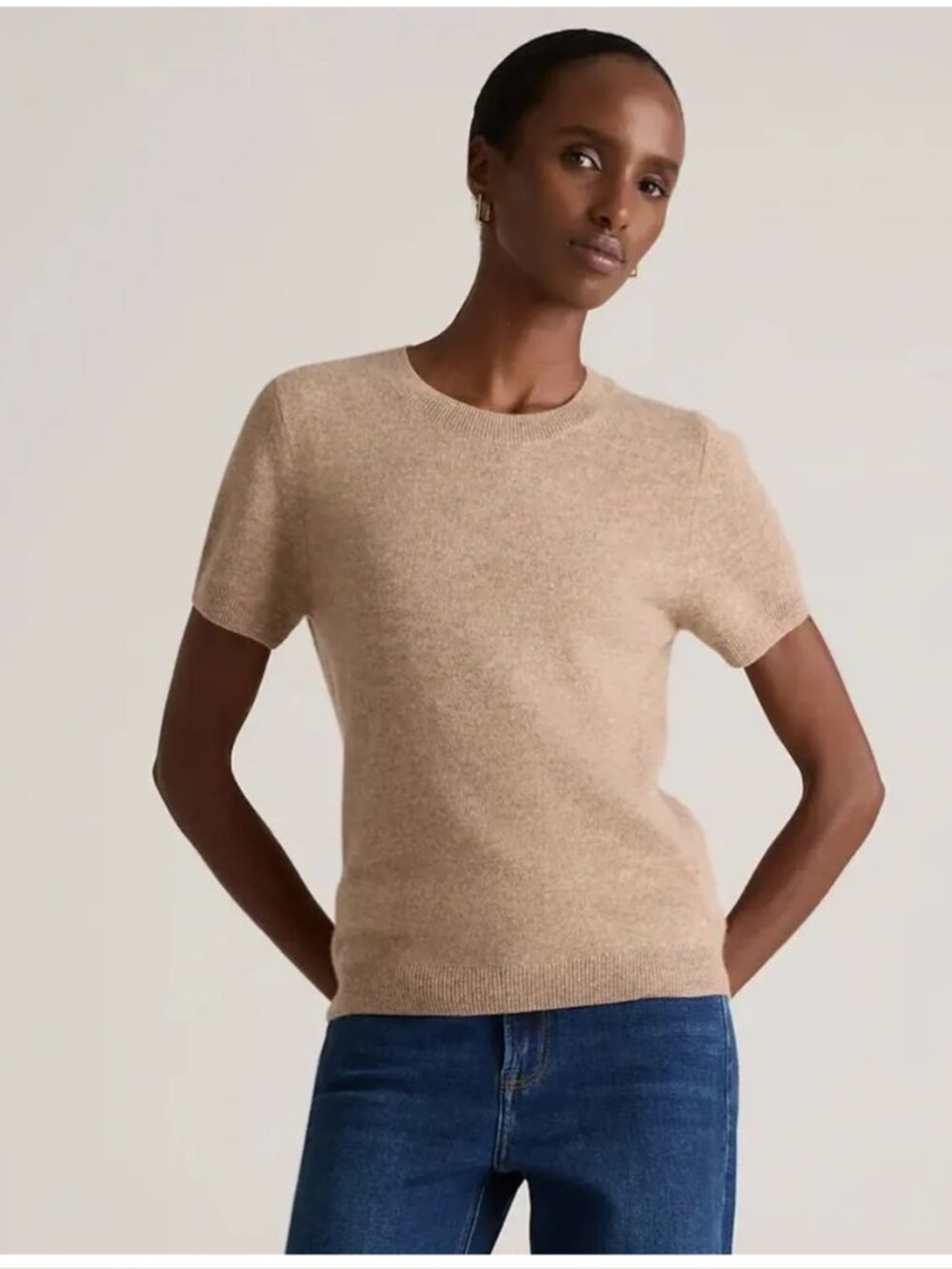 Quince Mongolian Cashmere Tee Sweater Oatmeal XS